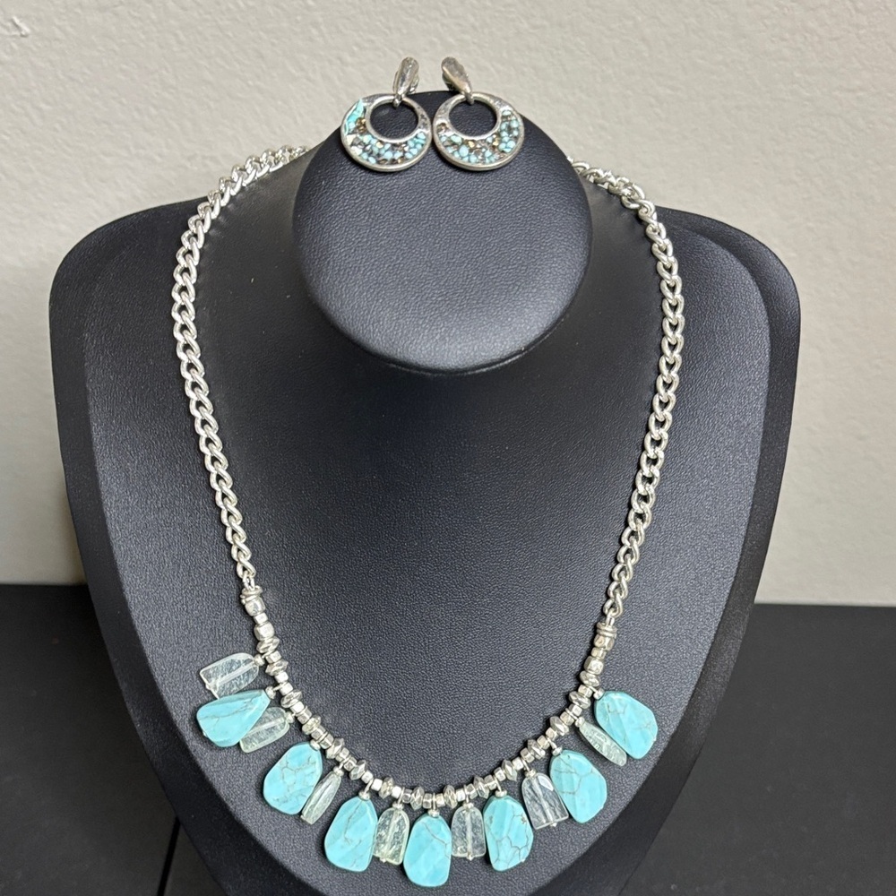 Kenneth’s Cole Turquoise Silver Tone Necklace Earring Set Boho Western Jewelry
